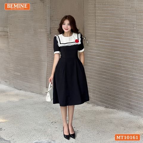 Đầm thiết kế BEMINE cổ thủy thủ viền bèo đính hoa dáng chữ A MT10161