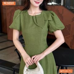 Đầm thiết kế BEMINE cổ tròn nơ cách điệu tay phồng dáng chữ A MT10171