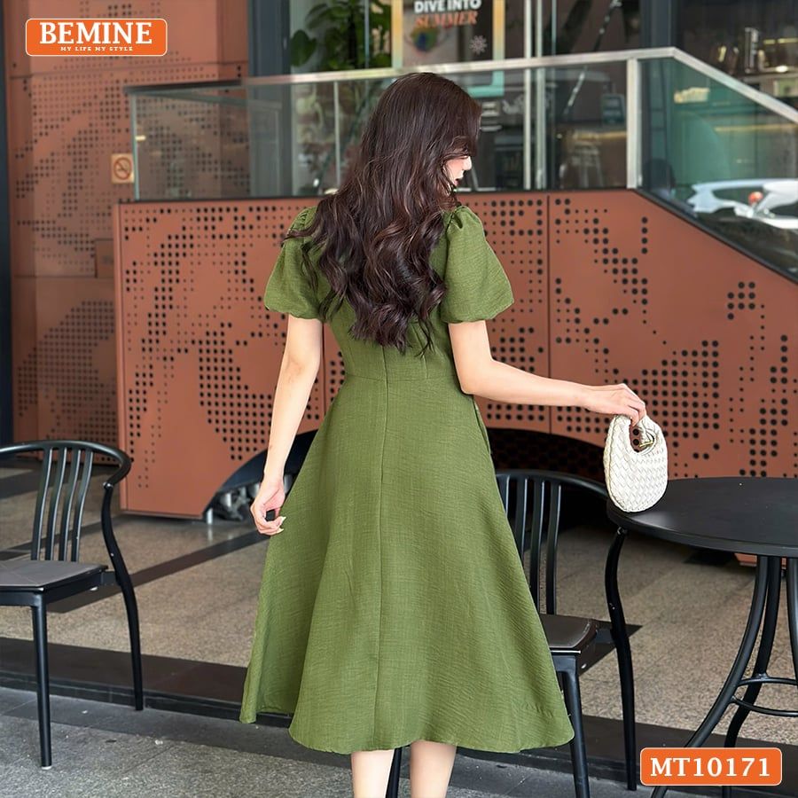Đầm thiết kế BEMINE cổ tròn nơ cách điệu tay phồng dáng chữ A MT10171