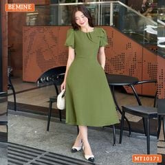 Đầm thiết kế BEMINE cổ tròn nơ cách điệu tay phồng dáng chữ A MT10171