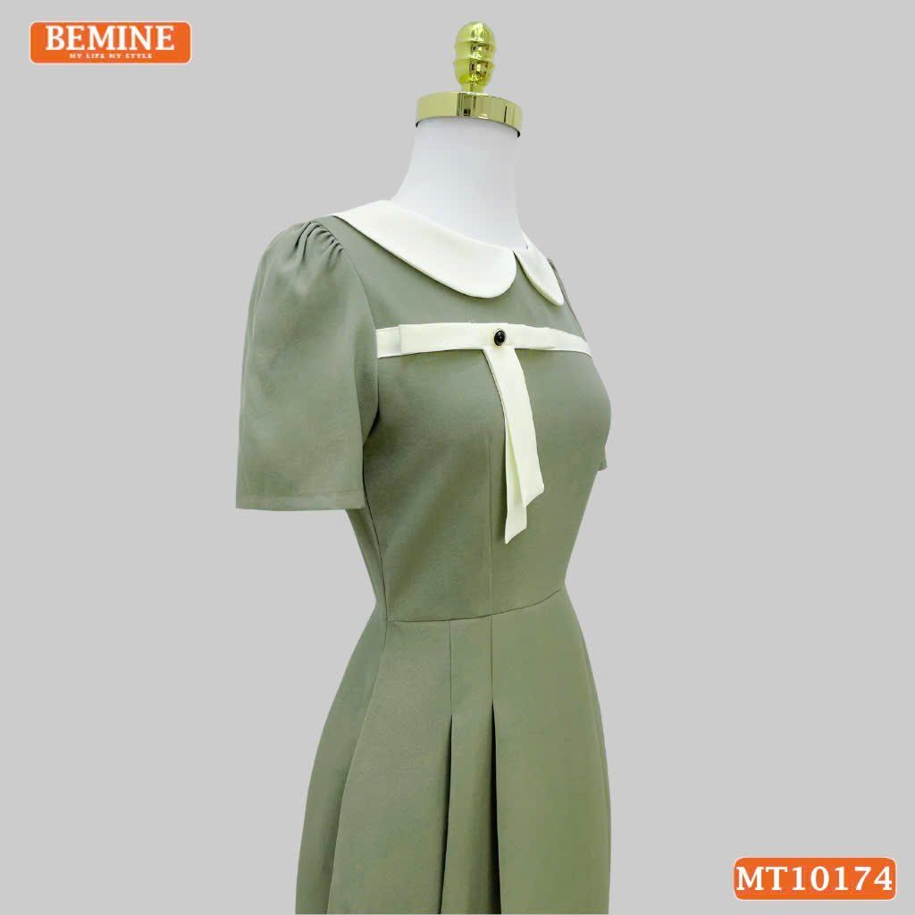 Đầm thiết kế BEMINE cổ sen ngực phối viền đính nơ dáng chữ A MT10174