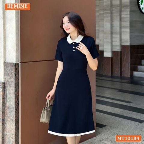 Đầm thiết kế BEMINE cổ sen dáng chữ A có viền MT10184