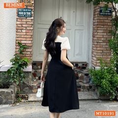 Đầm thiết kế BEMINE cổ V phối tơ thêu dáng chữ A MT10191