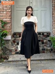 Đầm thiết kế BEMINE cổ V phối tơ thêu dáng chữ A MT10191