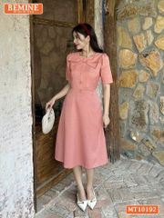 Đầm thiết kế BEMINE cổ tròn nơ cách điệu dáng xòe dài MT10192