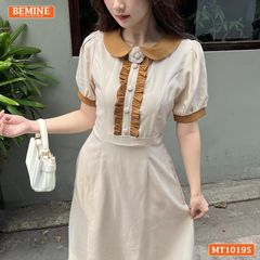 Đầm thiết kế BEMINE cổ sen đính hoa tay phồng dáng chữ A MT10195