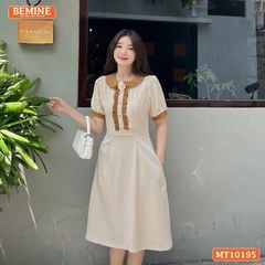 Đầm thiết kế BEMINE cổ sen đính hoa tay phồng dáng chữ A MT10195