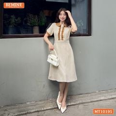 Đầm thiết kế BEMINE cổ sen đính hoa tay phồng dáng chữ A MT10195