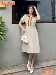 Đầm thiết kế BEMINE cổ sen đính hoa tay phồng dáng chữ A MT10195