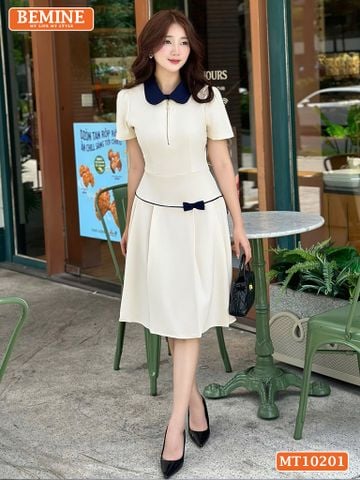Đầm thiết kế BEMINE cổ sen có khóa kéo trước dáng chữ A MT10201