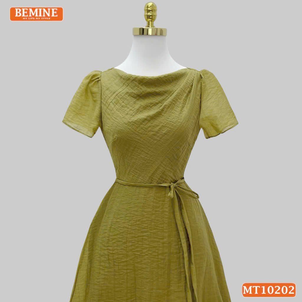 Đầm thiết kế BEMINE cổ tròn tơ nhăn dáng chữ A MT10202