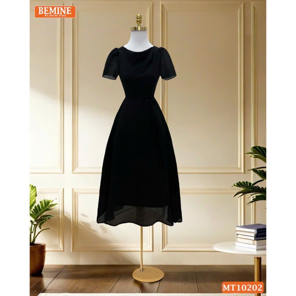 Đầm thiết kế BEMINE cổ tròn tơ nhăn dáng chữ A MT10202
