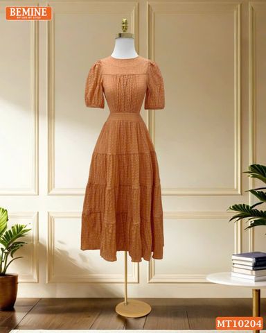 Đầm maxi BEMINE cổ tròn xốp nhún tay phồng dáng xòe phù hợp đi chơi-MT10204