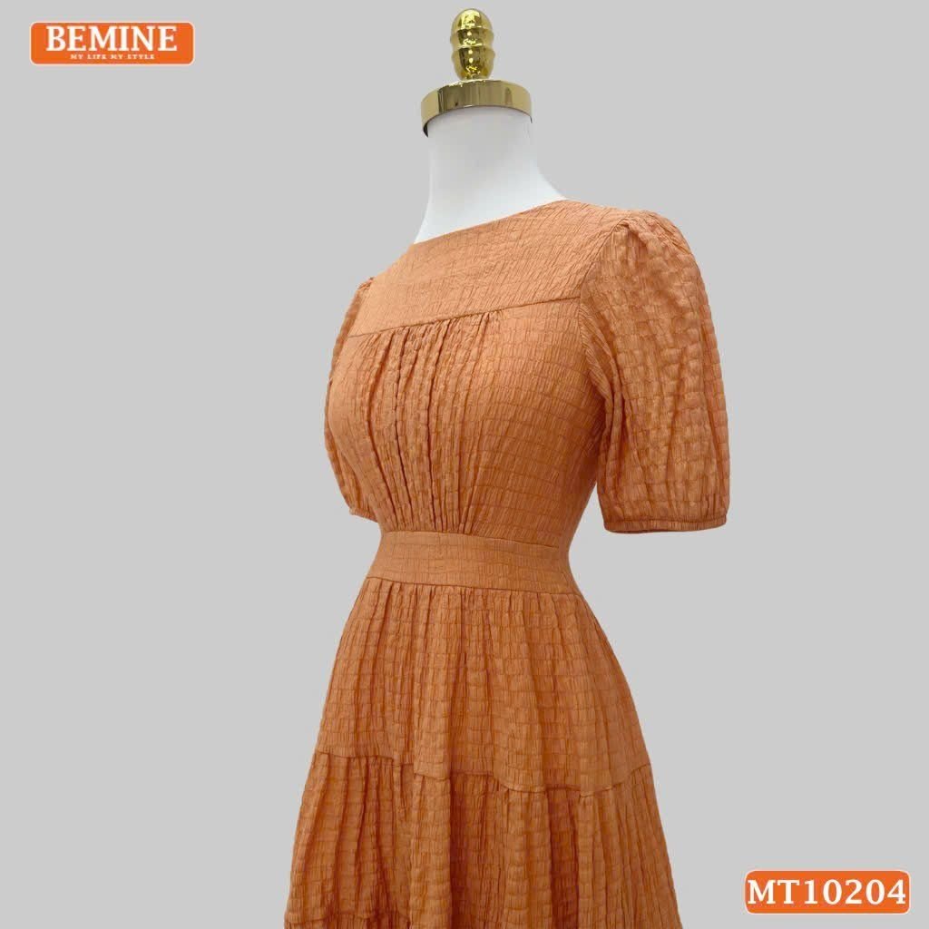 Đầm maxi BEMINE cổ tròn xốp nhún tay phồng dáng xòe phù hợp đi chơi-MT10204