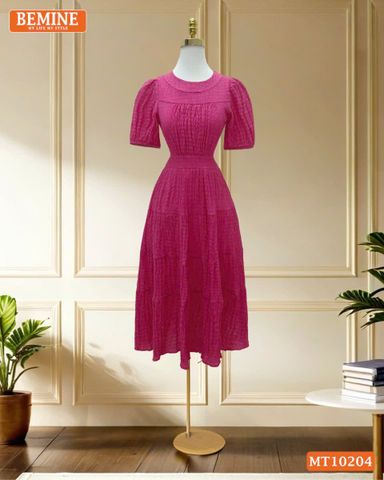 Đầm maxi BEMINE cổ tròn xốp nhún tay phồng dáng xòe phù hợp đi chơi-MT10204