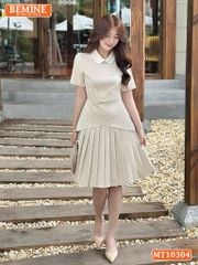 Đầm thiết kế BEMINE cổ sen vạt kiểu dáng chữ A tùng váy xếp ly MT10304