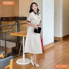 Đầm thiết kế BEMINE cổ đức phối kẻ caro dáng chữ A MT10305