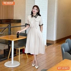 Đầm thiết kế BEMINE cổ đức phối kẻ caro dáng chữ A MT10305