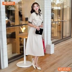 Đầm thiết kế BEMINE cổ đức phối kẻ caro dáng chữ A MT10305