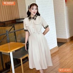 Đầm thiết kế BEMINE cổ đức phối kẻ caro dáng chữ A MT10305