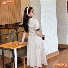 Đầm thiết kế BEMINE cổ đức phối kẻ caro dáng chữ A MT10305