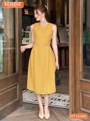 Đầm thiết kế BEMINE cổ tròn sát nách dáng chữ A có xếp ly-MT10400