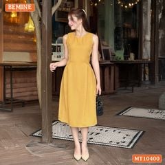 Đầm thiết kế BEMINE cổ tròn sát nách dáng chữ A có xếp ly-MT10400