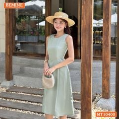 Đầm thiết kế BEMINE cổ tròn sát nách dáng chữ A có xếp ly-MT10400