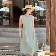 Đầm thiết kế BEMINE cổ tròn sát nách dáng chữ A có xếp ly-MT10400