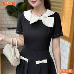 Đầm thiết kế BEMINE cổ tròn nơ phối viền dáng chữ A MT10402