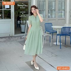 Đầm thiết kế BEMINE cổ tròn phối dây nơ tơ voan dáng chữ A MT10403