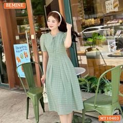 Đầm thiết kế BEMINE cổ tròn phối dây nơ tơ voan dáng chữ A MT10403