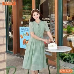 Đầm thiết kế BEMINE cổ tròn phối dây nơ tơ voan dáng chữ A MT10403