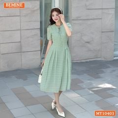 Đầm thiết kế BEMINE cổ tròn phối dây nơ tơ voan dáng chữ A MT10403
