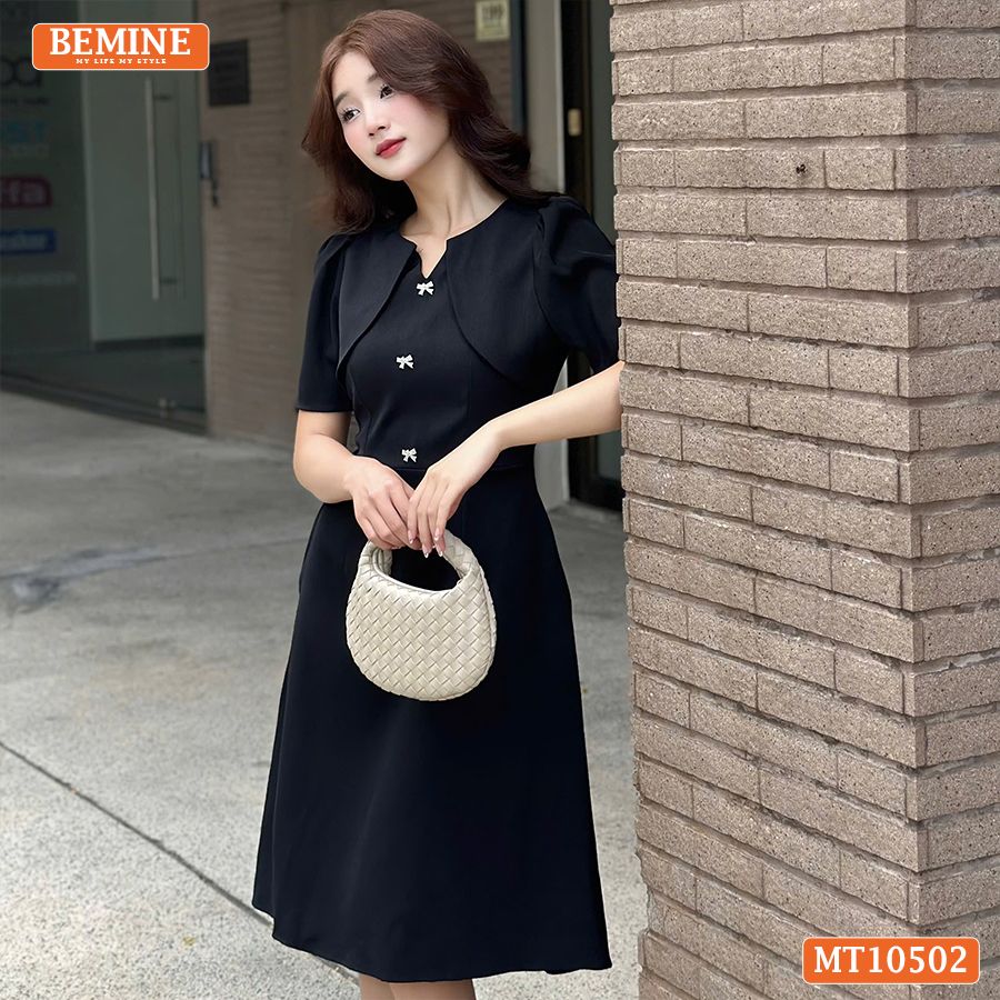 Đầm thiết kế BEMINE cổ tròn giả khoác phối ren dáng chữ A MT10502