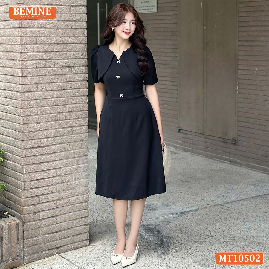Đầm thiết kế BEMINE cổ tròn giả khoác phối ren dáng chữ A MT10502