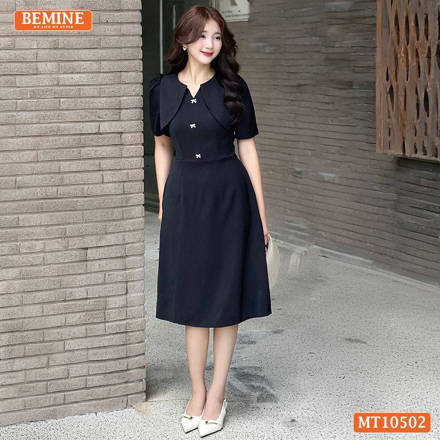 Đầm thiết kế BEMINE cổ tròn giả khoác phối ren dáng chữ A MT10502