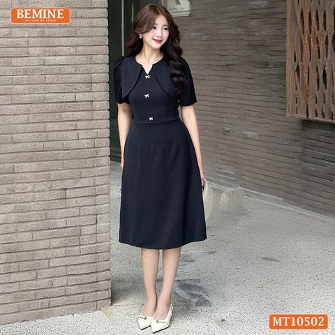 Đầm thiết kế BEMINE cổ tròn giả khoác phối ren dáng chữ A MT10502