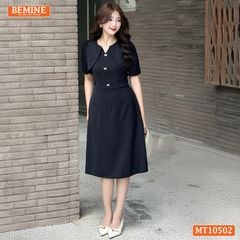 Đầm thiết kế BEMINE cổ tròn giả khoác phối ren dáng chữ A MT10502