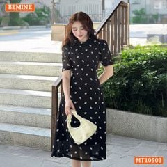 Đầm thiết kế BEMINE cổ tròn voan hoa dáng chữ A MT10503