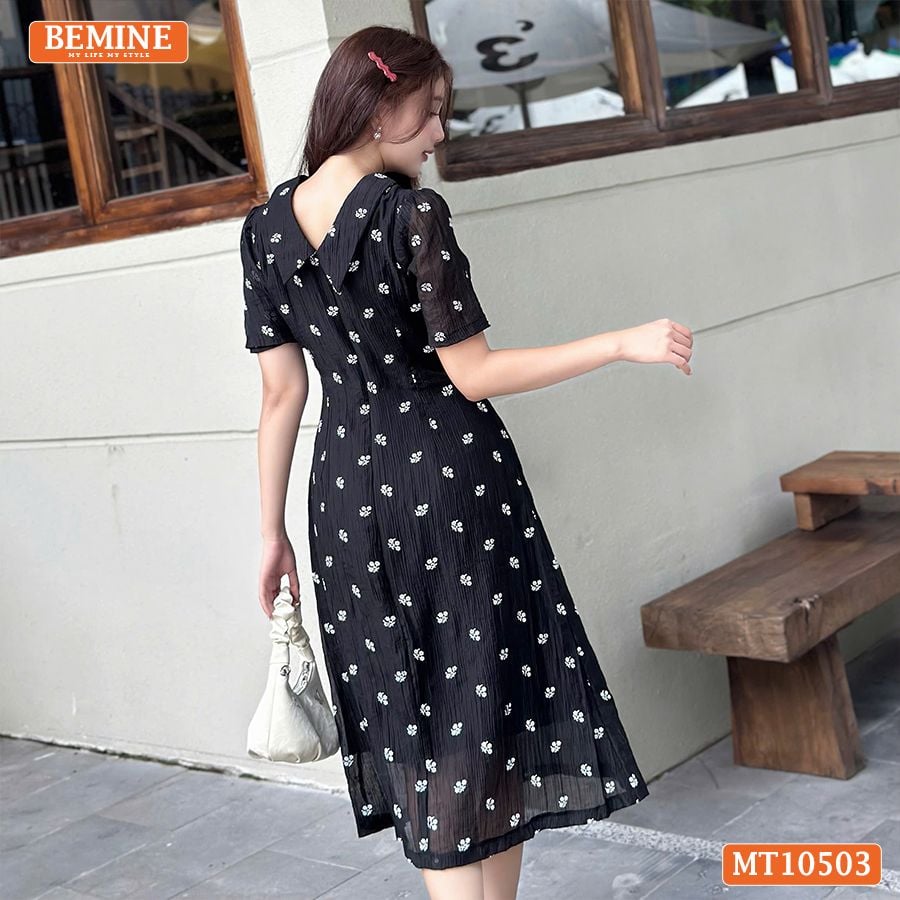 Đầm thiết kế BEMINE cổ tròn voan hoa dáng chữ A MT10503