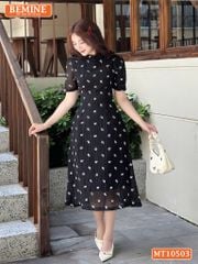Đầm thiết kế BEMINE cổ tròn voan hoa dáng chữ A MT10503