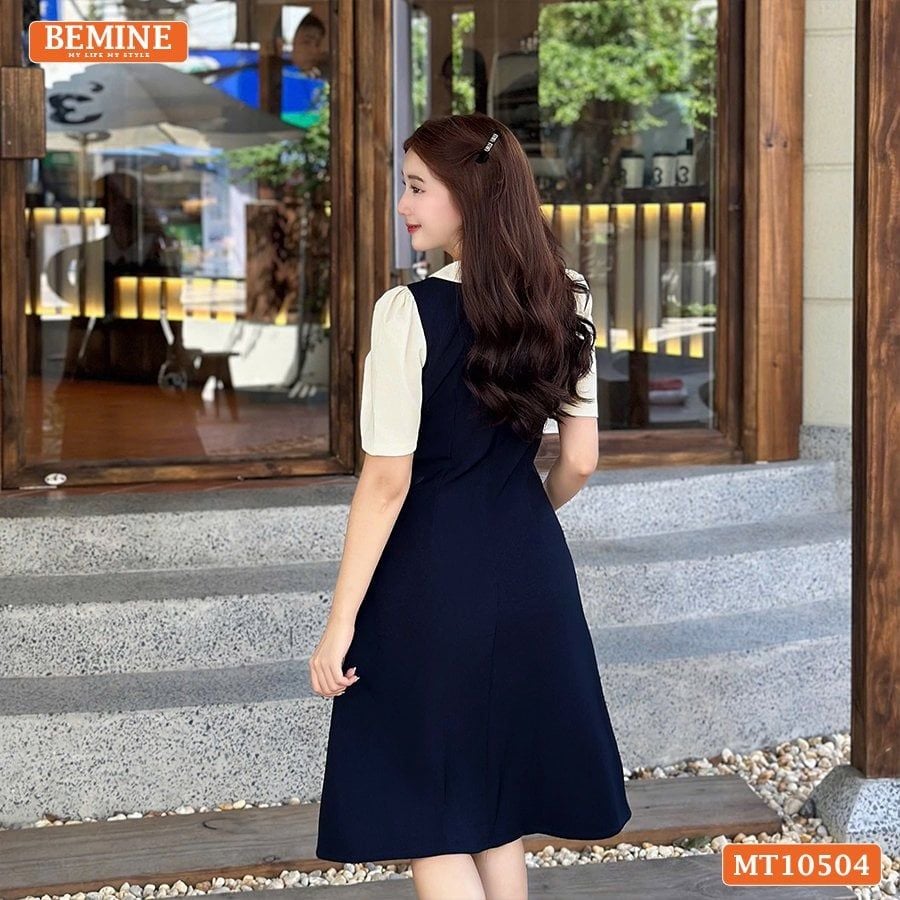 Đầm thiết kế BEMINE cổ tim giả yếm dáng chữ A phù hợp đi làm-MT10504