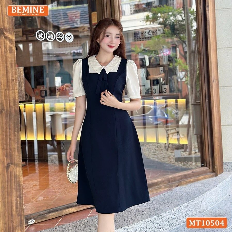 Đầm thiết kế BEMINE cổ tim giả yếm dáng chữ A phù hợp đi làm-MT10504