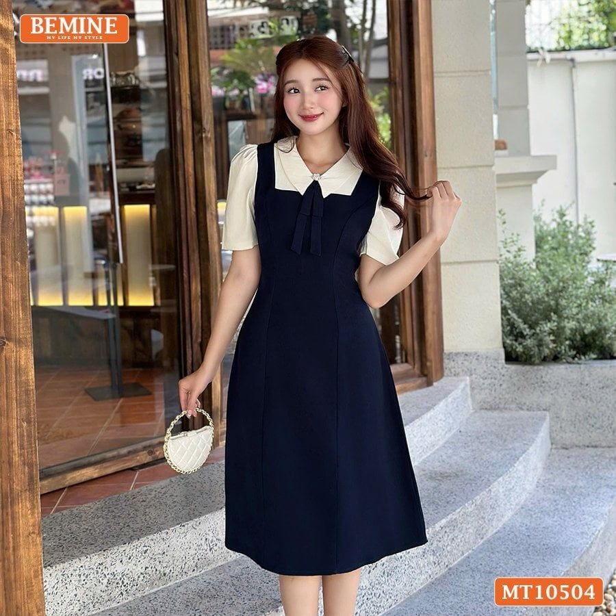 Đầm thiết kế BEMINE cổ tim giả yếm dáng chữ A phù hợp đi làm-MT10504