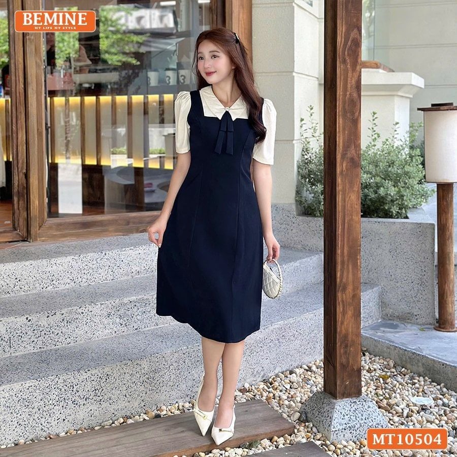 Đầm thiết kế BEMINE cổ tim giả yếm dáng chữ A phù hợp đi làm-MT10504