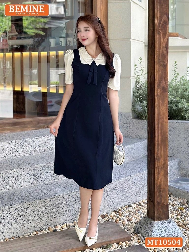 Đầm thiết kế BEMINE cổ tim giả yếm dáng chữ A phù hợp đi làm-MT10504