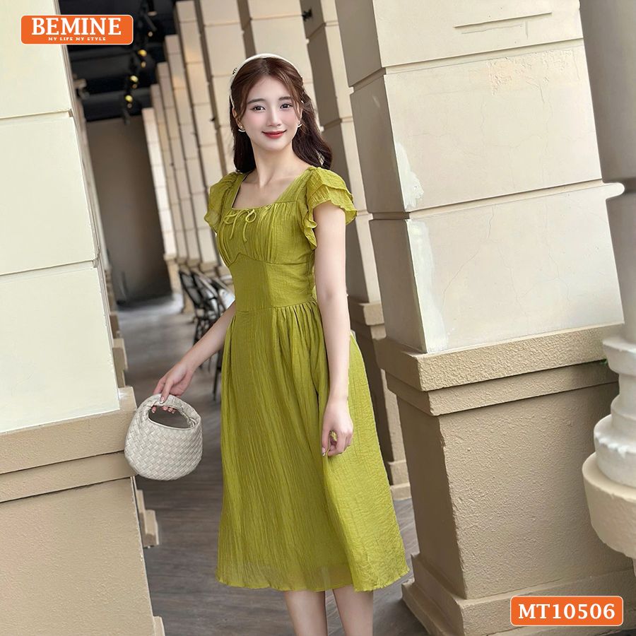 Đầm thiết kế BEMINE cổ vuông nhún ngực tay dáng chữ A MT10506