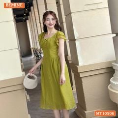 Đầm thiết kế BEMINE cổ vuông nhún ngực tay dáng chữ A MT10506