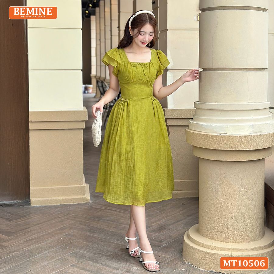 Đầm thiết kế BEMINE cổ vuông nhún ngực tay dáng chữ A MT10506